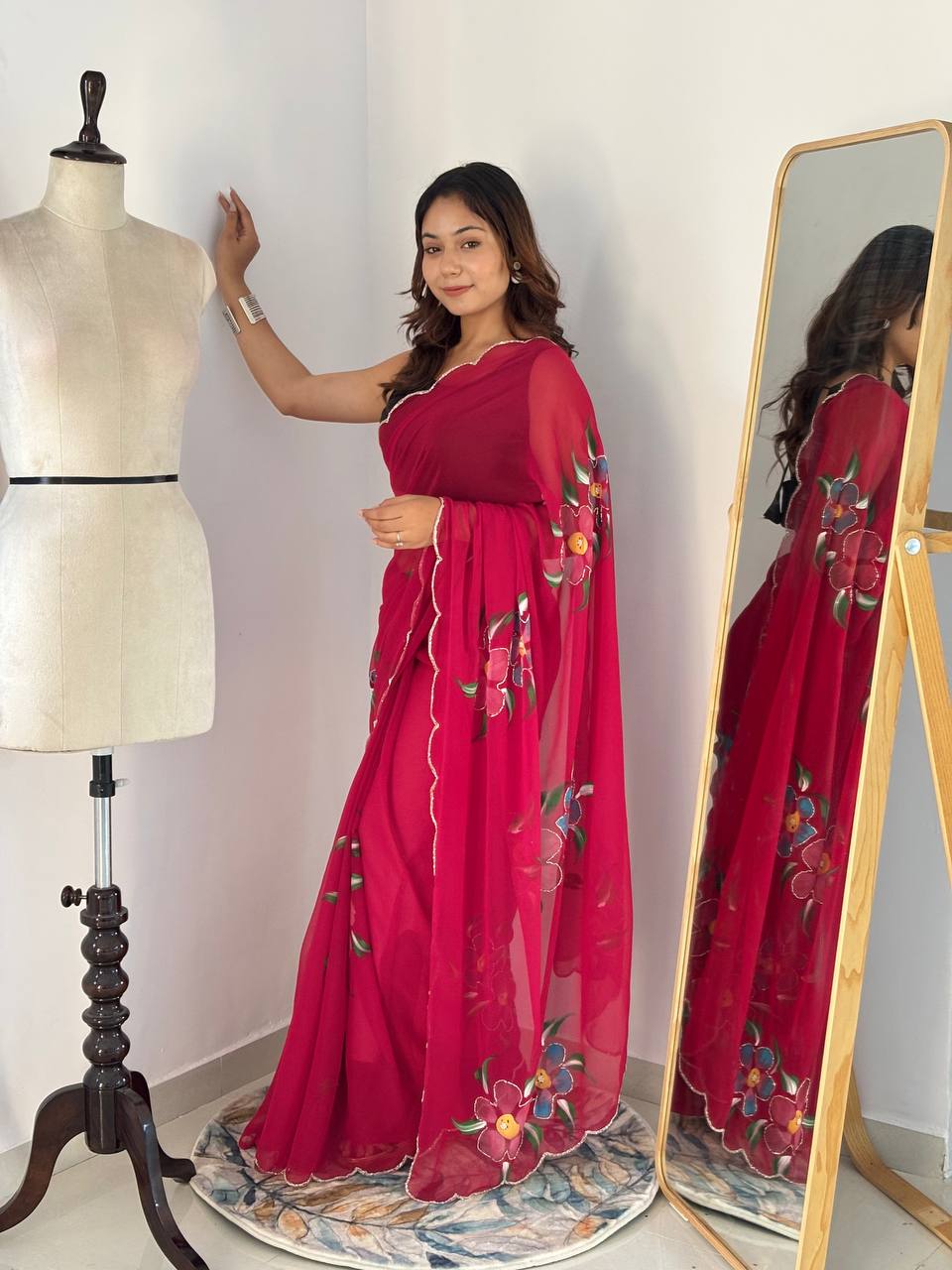 Bloom Royale Hand-Painted Chiffon Saree with Artistic Floral Motifs  (Multiple Exquisite Color Variants Available)