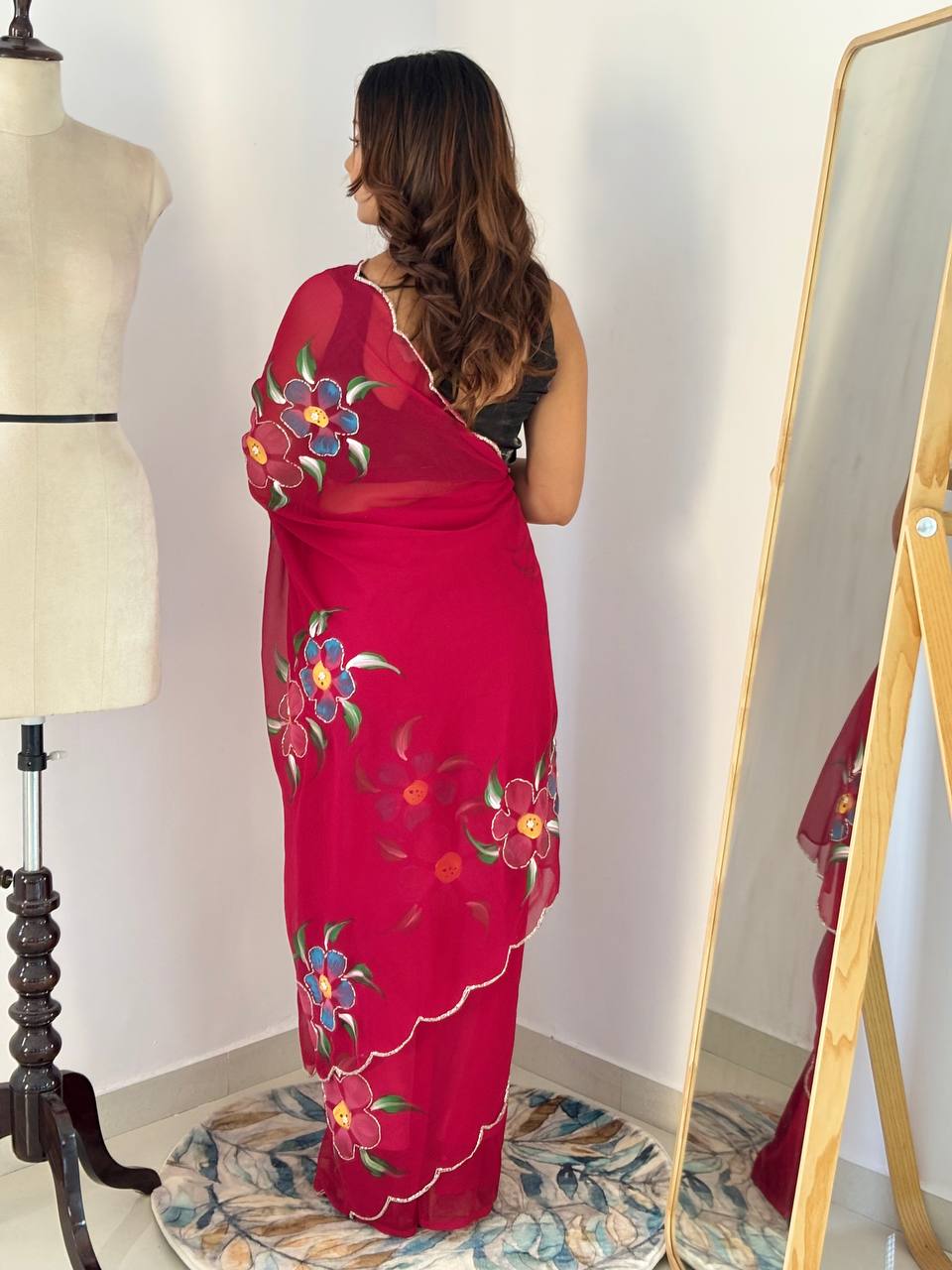 Bloom Royale Hand-Painted Chiffon Saree with Artistic Floral Motifs  (Multiple Exquisite Color Variants Available)