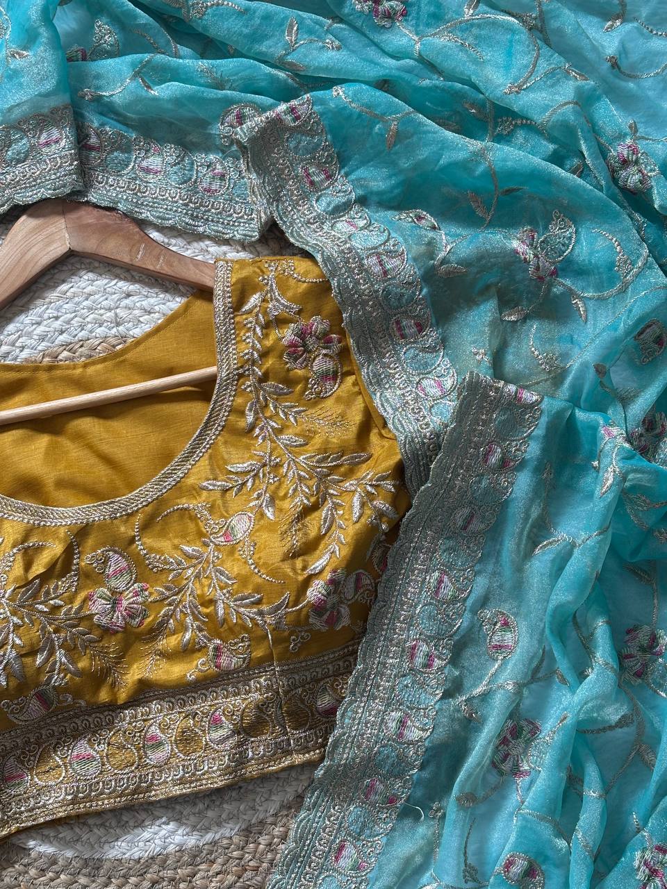 Premium Hand-Embroidered Floral Organza Saree with Designer Blouse (4 Elegant Color Options)