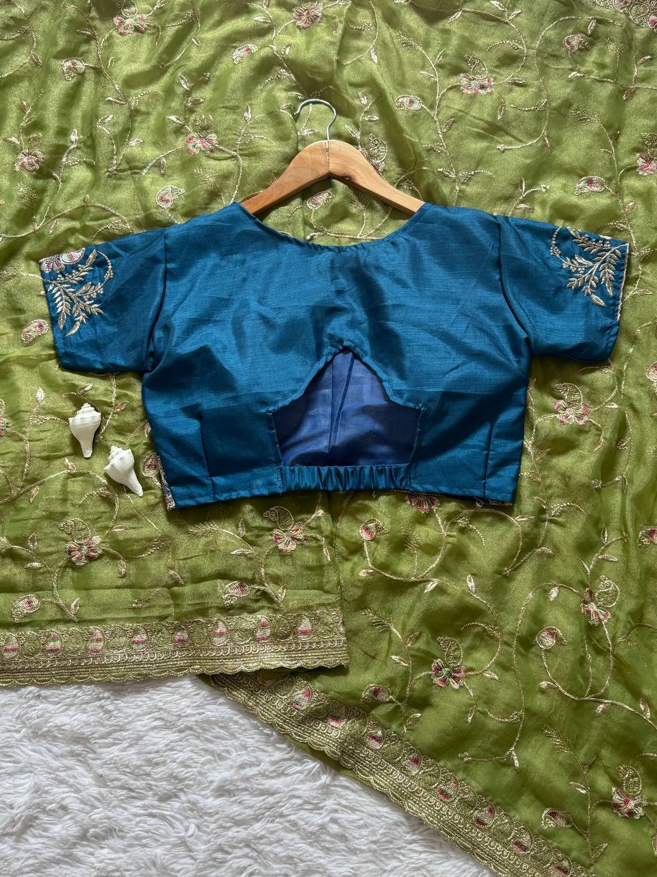 Premium Hand-Embroidered Floral Organza Saree with Designer Blouse (4 Elegant Color Options)