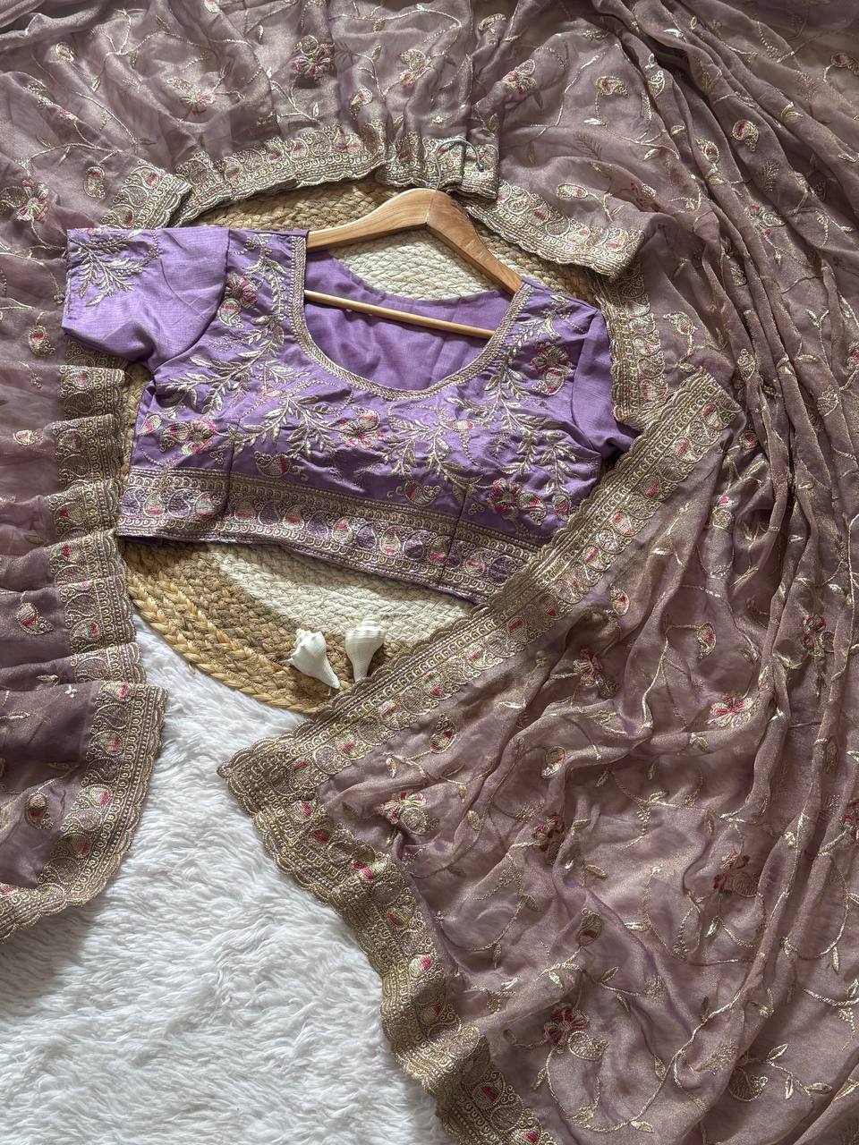 Premium Hand-Embroidered Floral Organza Saree with Designer Blouse (4 Elegant Color Options)