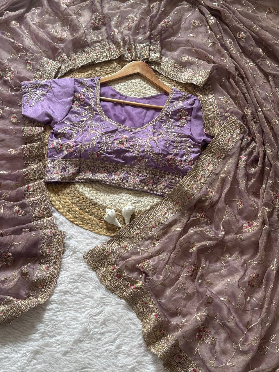 Premium Hand-Embroidered Floral Organza Saree with Designer Blouse (4 Elegant Color Options)