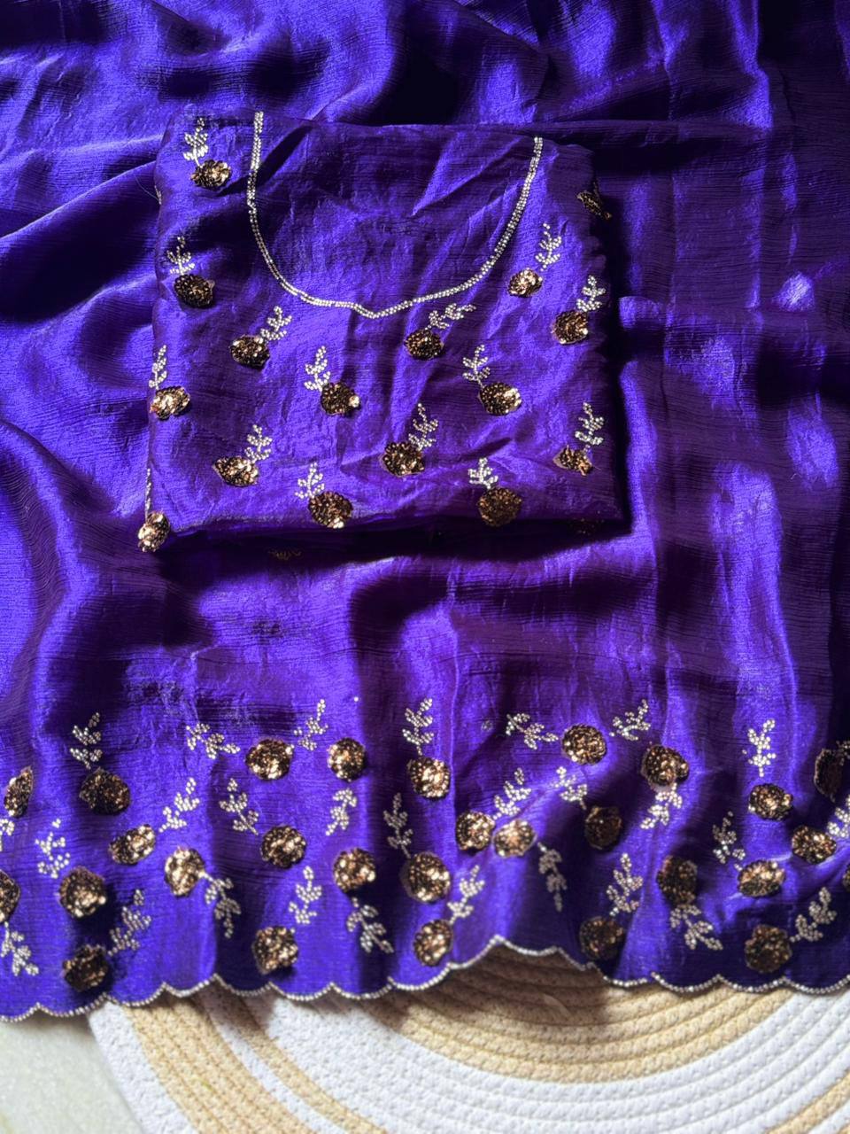 Luxury Hand-Embroidered Chiffon Saree with Designer Blouse (6 Royal Shades)