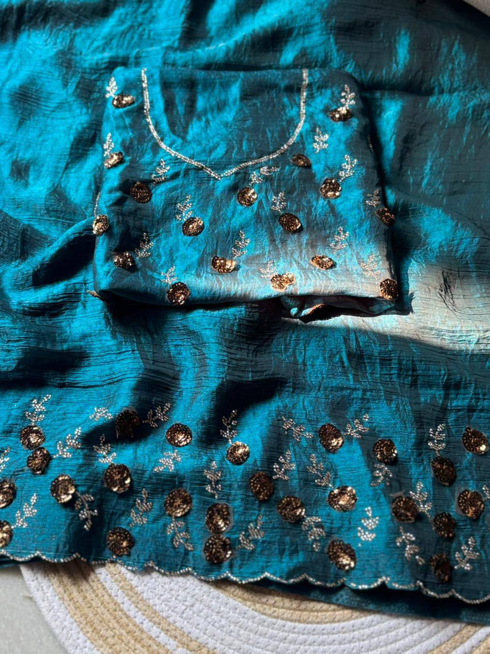 Luxury Hand-Embroidered Chiffon Saree with Designer Blouse (6 Royal Shades)