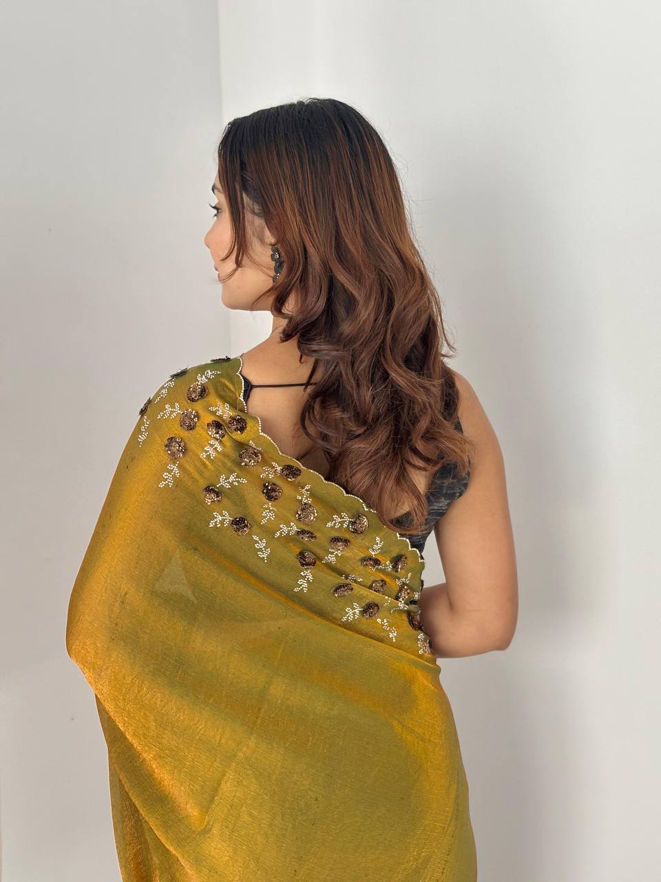 Luxury Hand-Embroidered Chiffon Saree with Designer Blouse (6 Royal Shades)
