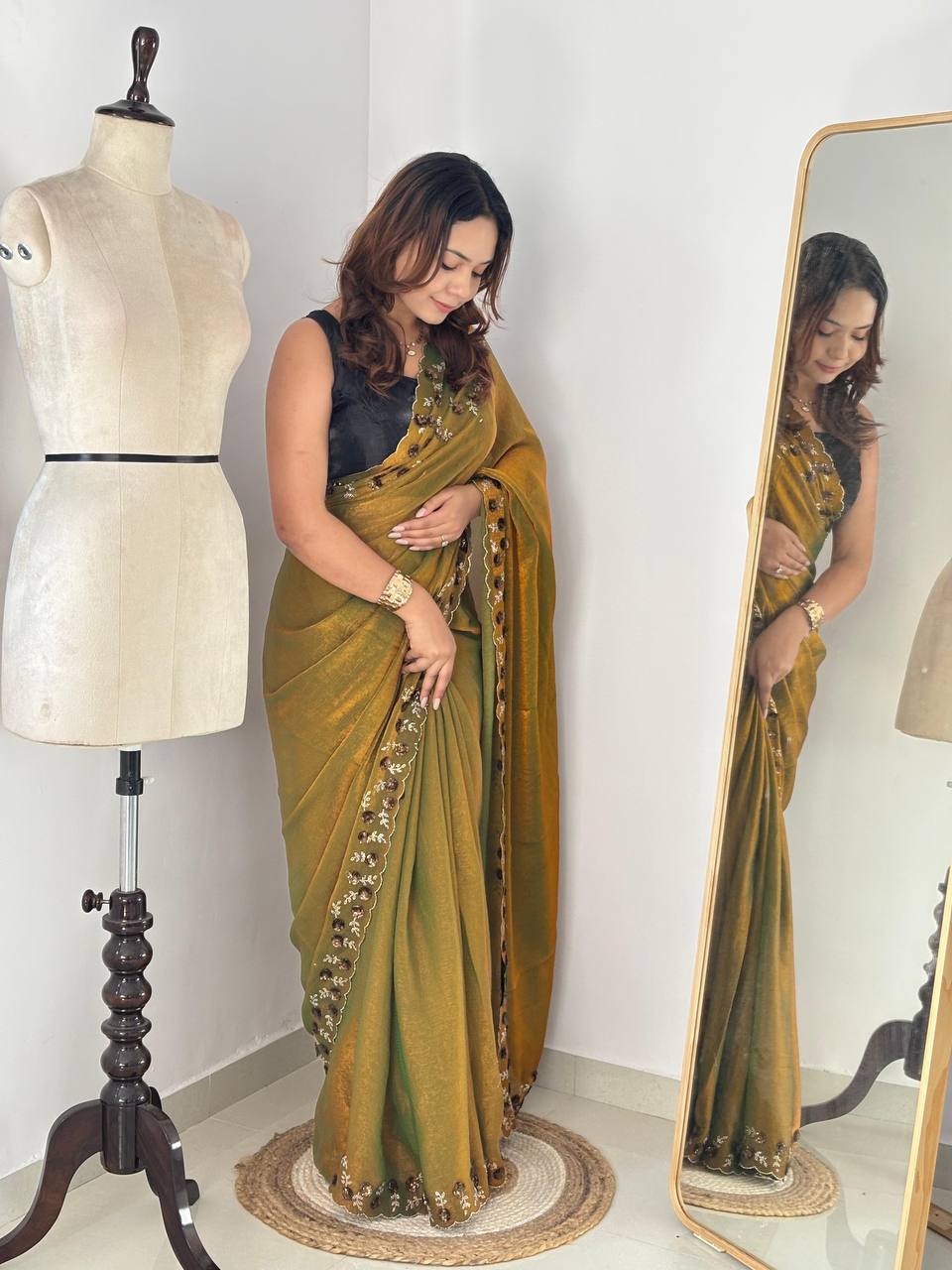 Luxury Hand-Embroidered Chiffon Saree with Designer Blouse (6 Royal Shades)
