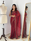 Luxury Hand-Embroidered Chiffon Saree with Designer Blouse (6 Royal Shades)