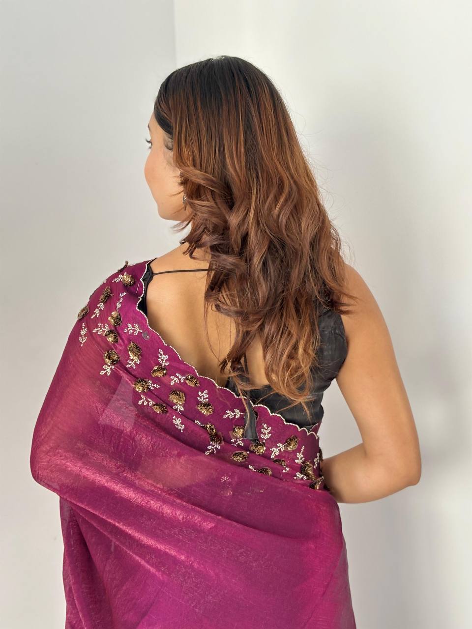 Luxury Hand-Embroidered Chiffon Saree with Designer Blouse (6 Royal Shades)