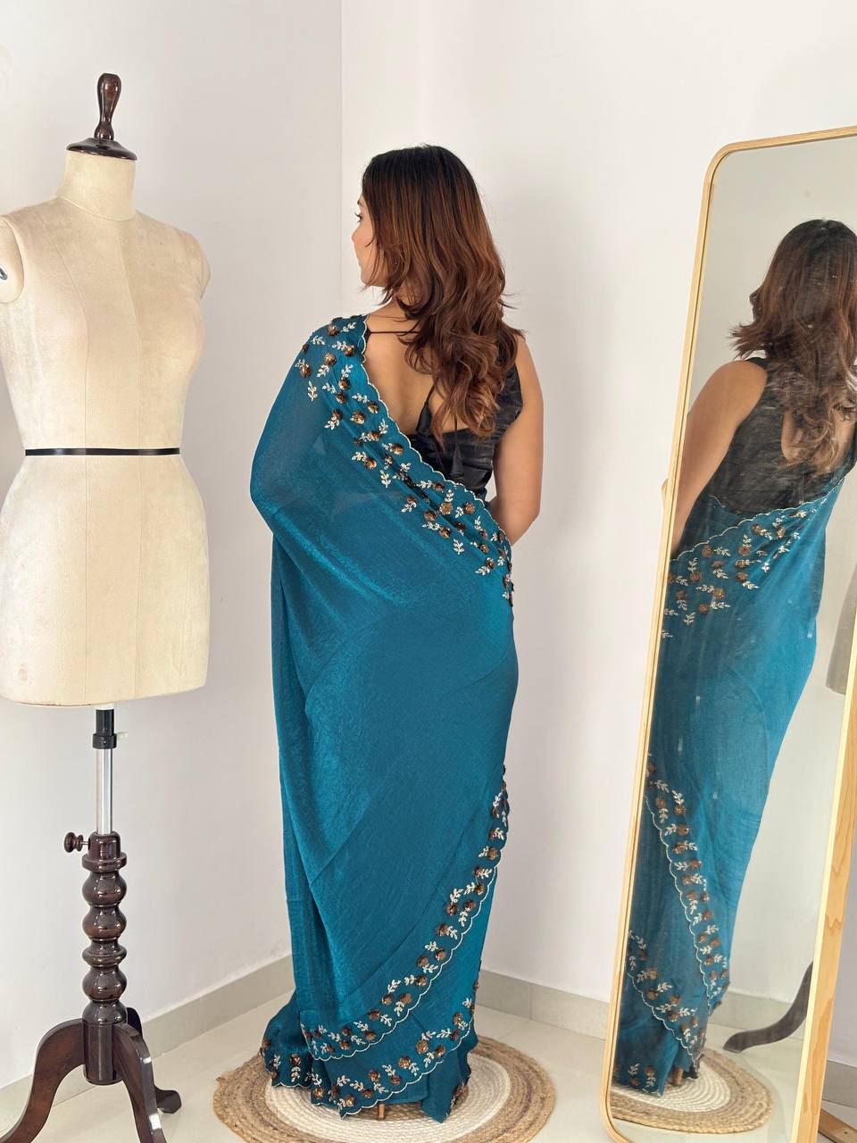 Luxury Hand-Embroidered Chiffon Saree with Designer Blouse (6 Royal Shades)