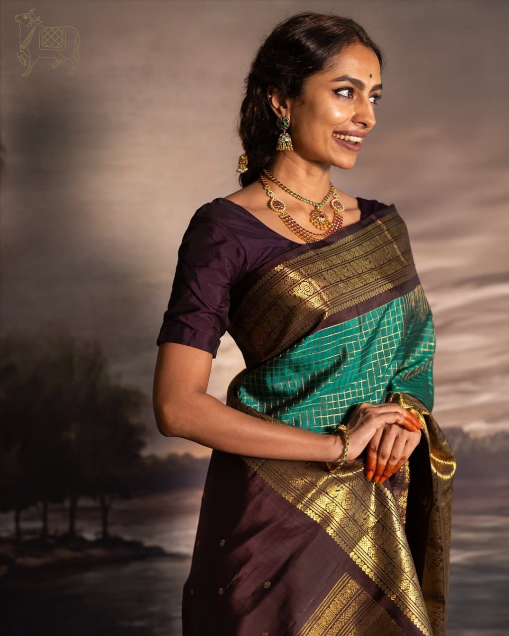 Royal Emerald Green & Coffee Brown Banarasi Silk Saree with Rich Gold Zari Border | Premium Traditional & Wedding Wear