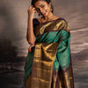 Royal Emerald Green & Coffee Brown Banarasi Silk Saree with Rich Gold Zari Border | Premium Traditional & Wedding Wear