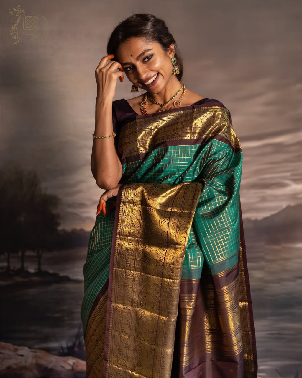 Royal Emerald Green & Coffee Brown Banarasi Silk Saree with Rich Gold Zari Border | Premium Traditional & Wedding Wear