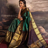 Royal Emerald Green & Coffee Brown Banarasi Silk Saree with Rich Gold Zari Border | Premium Traditional & Wedding Wear