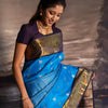 Royal Sky Blue & Navy Contrast Banarasi Silk Saree with Rich Gold Zari Border | Premium Festive & Wedding Wear