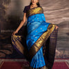 Royal Sky Blue & Navy Contrast Banarasi Silk Saree with Rich Gold Zari Border | Premium Festive & Wedding Wear