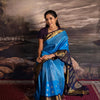 Royal Sky Blue & Navy Contrast Banarasi Silk Saree with Rich Gold Zari Border | Premium Festive & Wedding Wear