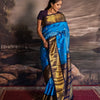 Royal Sky Blue & Navy Contrast Banarasi Silk Saree with Rich Gold Zari Border | Premium Festive & Wedding Wear