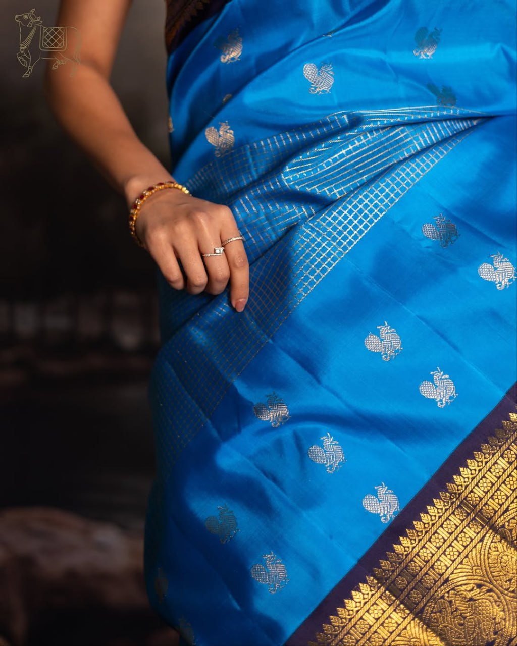 Royal Sky Blue & Navy Contrast Banarasi Silk Saree with Rich Gold Zari Border | Premium Festive & Wedding Wear