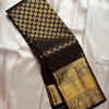 Royal Black Banarasi Silk Saree with All-Over Gold Zari Butti & Grand Peacock Border | Premium Wedding & Festive Wear