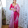 Blush Pink Ombre Organza Saree with Floral Embroidery | Premium Designer Party & Wedding Wear