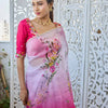 Blush Pink Ombre Organza Saree with Floral Embroidery | Premium Designer Party & Wedding Wear