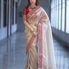 Luxury Champagne Gold Organza Silk Saree With Red Embroidered Border Designer Festive Saree