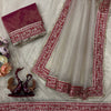 Luxury Champagne Gold Organza Silk Saree With Red Embroidered Border Designer Festive Saree