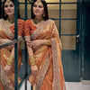 Luxury Copper Brown Organza Saree With Heavy Sequins Embroidered Border Designer Festive Saree
