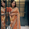 Luxury Copper Brown Organza Saree With Heavy Sequins Embroidered Border Designer Festive Saree