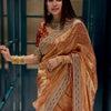 Luxury Copper Brown Organza Saree With Heavy Sequins Embroidered Border Designer Festive Saree
