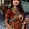 Luxury Copper Brown Organza Saree With Heavy Sequins Embroidered Border Designer Festive Saree