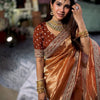 Luxury Copper Brown Organza Saree With Heavy Sequins Embroidered Border Designer Festive Saree