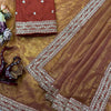 Luxury Copper Brown Organza Saree With Heavy Sequins Embroidered Border Designer Festive Saree