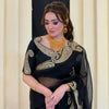 Luxury Black Organza Saree With Heavy Golden Embroidered Border Designer Partywear Saree