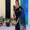 Luxury Black Organza Saree With Heavy Golden Embroidered Border Designer Partywear Saree