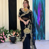 Luxury Black Organza Saree With Heavy Golden Embroidered Border Designer Partywear Saree
