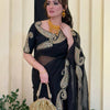 Luxury Black Organza Saree With Heavy Golden Embroidered Border Designer Partywear Saree