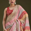 Luxury Multicolor Organza Saree With Heavy Golden Embroidered Border Designer Festive Saree
