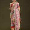 Luxury Multicolor Organza Saree With Heavy Golden Embroidered Border Designer Festive Saree