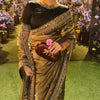 Luxury Gold Tissue Silk Saree With Black Embroidered Border Designer Wedding Saree