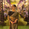 Luxury Gold Tissue Silk Saree With Black Embroidered Border Designer Wedding Saree