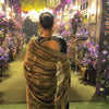 Luxury Gold Tissue Silk Saree With Black Embroidered Border Designer Wedding Saree
