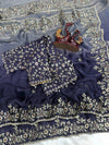 Luxury Organza Silk Saree With Heavy Floral Embroidered Border & Designer Blouse Festive Saree