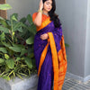Royal Purple Silk Saree with Orange Contrast Zari Border | Premium Traditional & Festive Wear