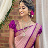 Elegant Dusty Rose Silk Saree with Royal Purple Zari Border | Premium Wedding & Festive Wear