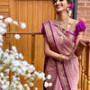 Elegant Dusty Rose Silk Saree with Royal Purple Zari Border | Premium Wedding & Festive Wear
