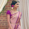 Elegant Dusty Rose Silk Saree with Royal Purple Zari Border | Premium Wedding & Festive Wear