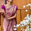 Elegant Dusty Rose Silk Saree with Royal Purple Zari Border | Premium Wedding & Festive Wear