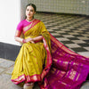 Royal Olive Green Silk Saree with Pink Contrast Zari Pallu | Premium Wedding & Festive Wear