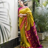 Royal Olive Green Silk Saree with Pink Contrast Zari Pallu | Premium Wedding & Festive Wear